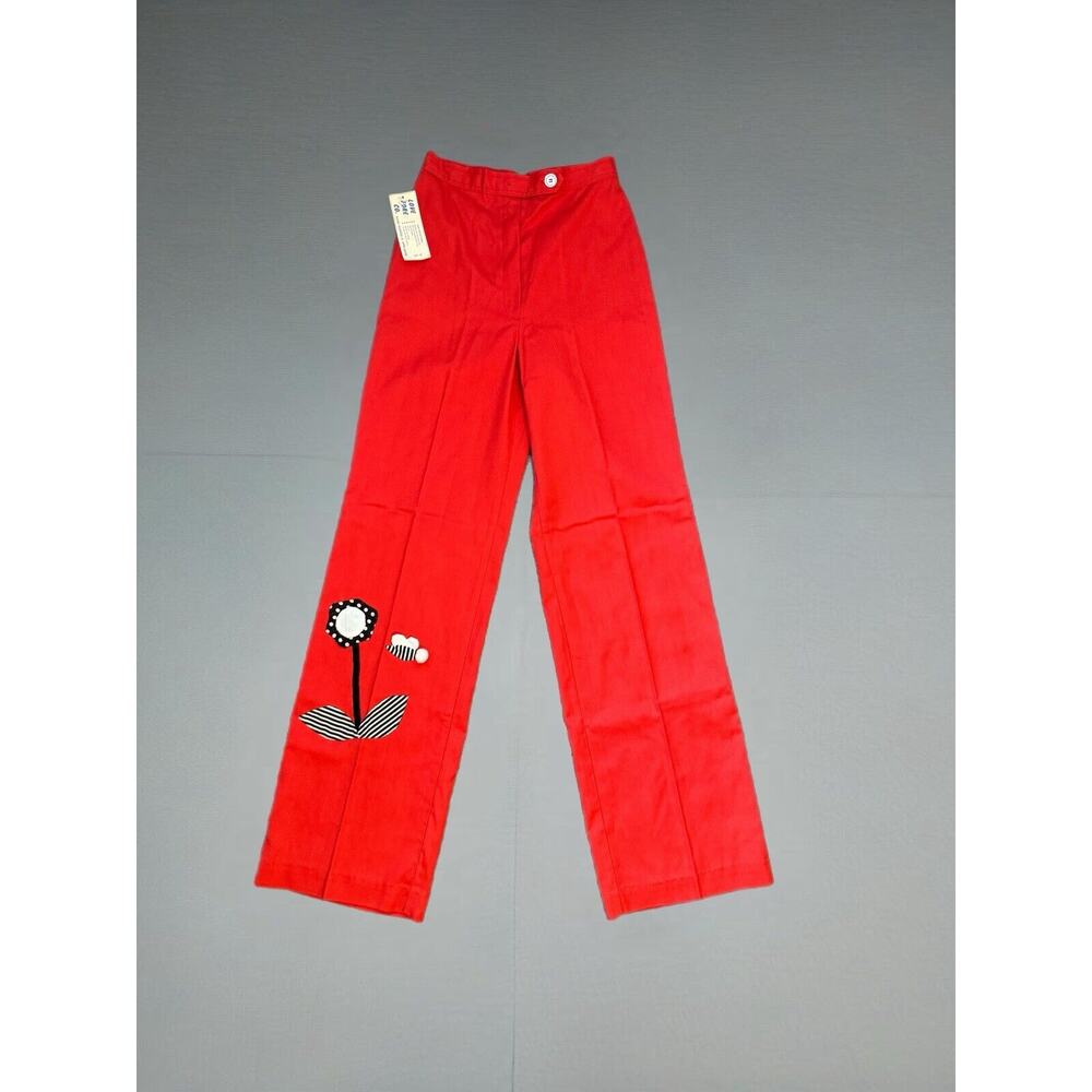 Vintage Hippie Hand painted Appliqué Flower Orange Womens Pants NEW SMALL 1970’s